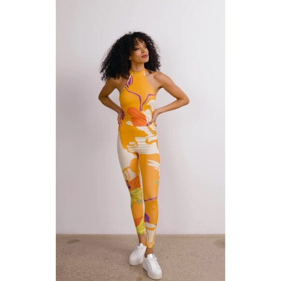 NWT Hilary MacMillan orange palm print fitted high-waisted leggings, M - Picture 3 of 10